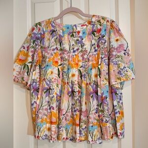 Oddi Colorful Spring Colors Floral Women's Blouse 100% Cotton